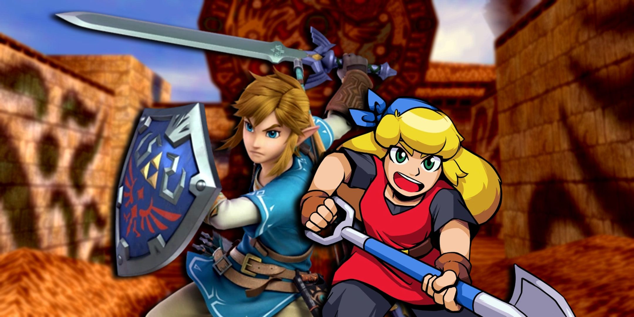 Link and Cadence standing together in Majora's Mask Clock Town