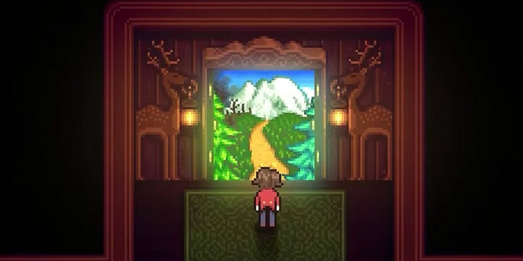 A character looking into a lush landscape in Haunted Chocolatier