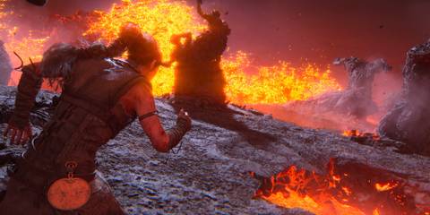 Hellblade 2 Senua Running Through Lava During Boss Section
