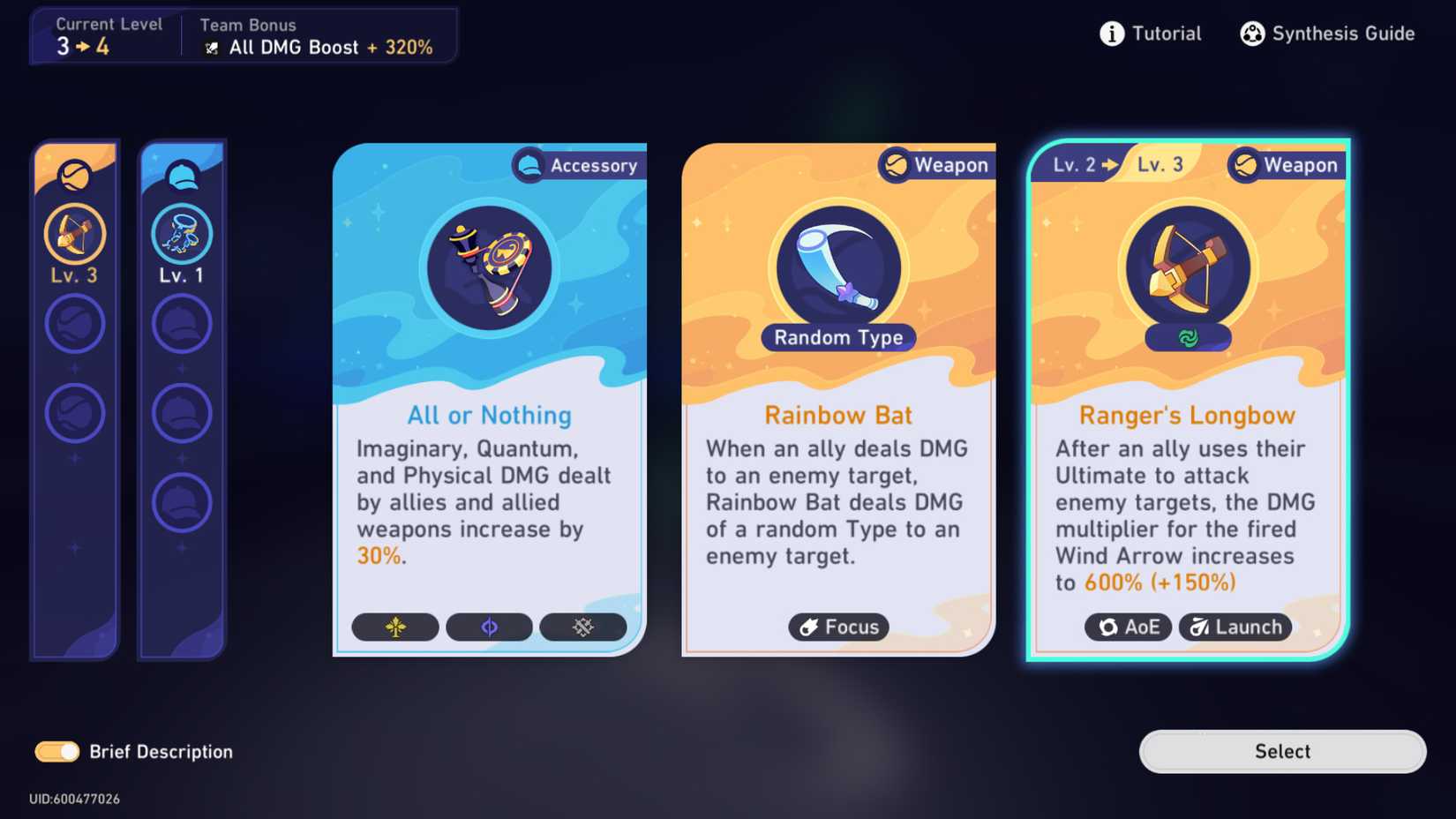 Image of weapons in the Galactic Baseballer event in Honkai Star Rail