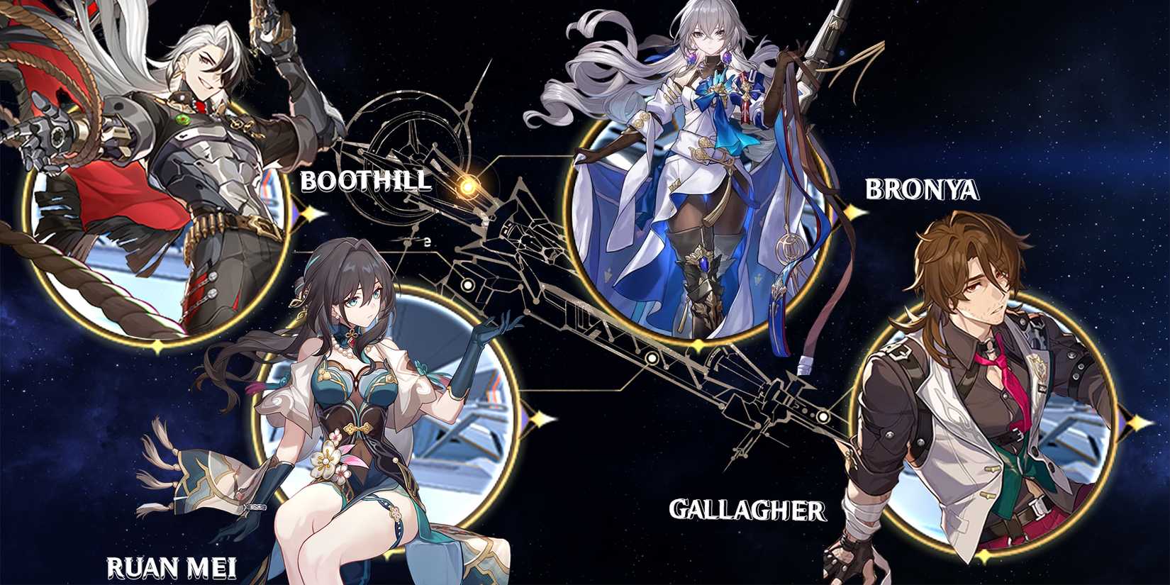 honkai star rail ruan mei-bronya-gallagher-and  boothill team composition