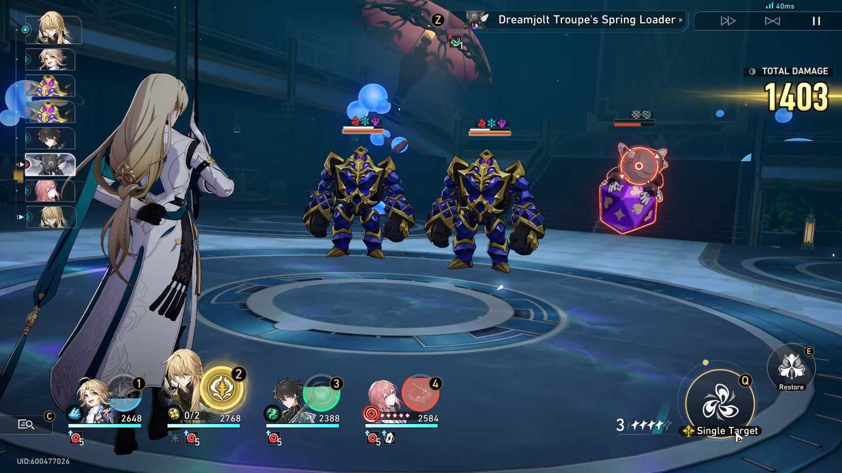 Image of the turns on the left for a battle in Honkai Star Rail