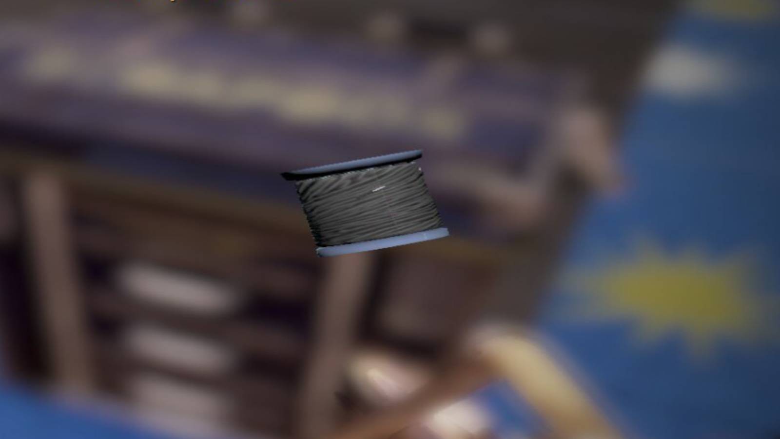 Inspecting a spool of Fiber Optics in Fallout 76