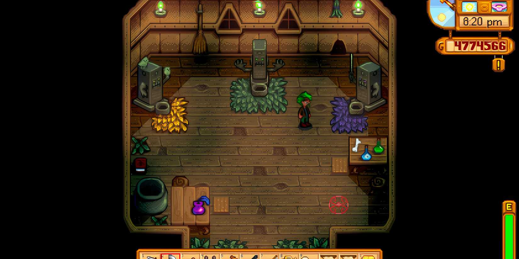A character standing in a Witch's hut in Stardew Valley