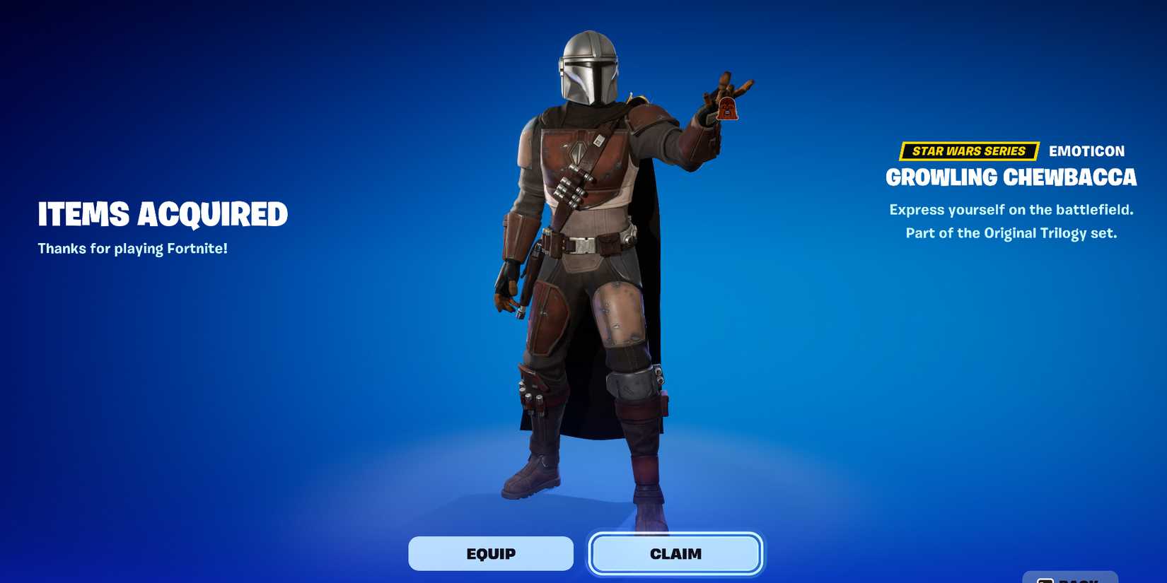 how to get Growling Chewbacca Emoticon in Fortnite 