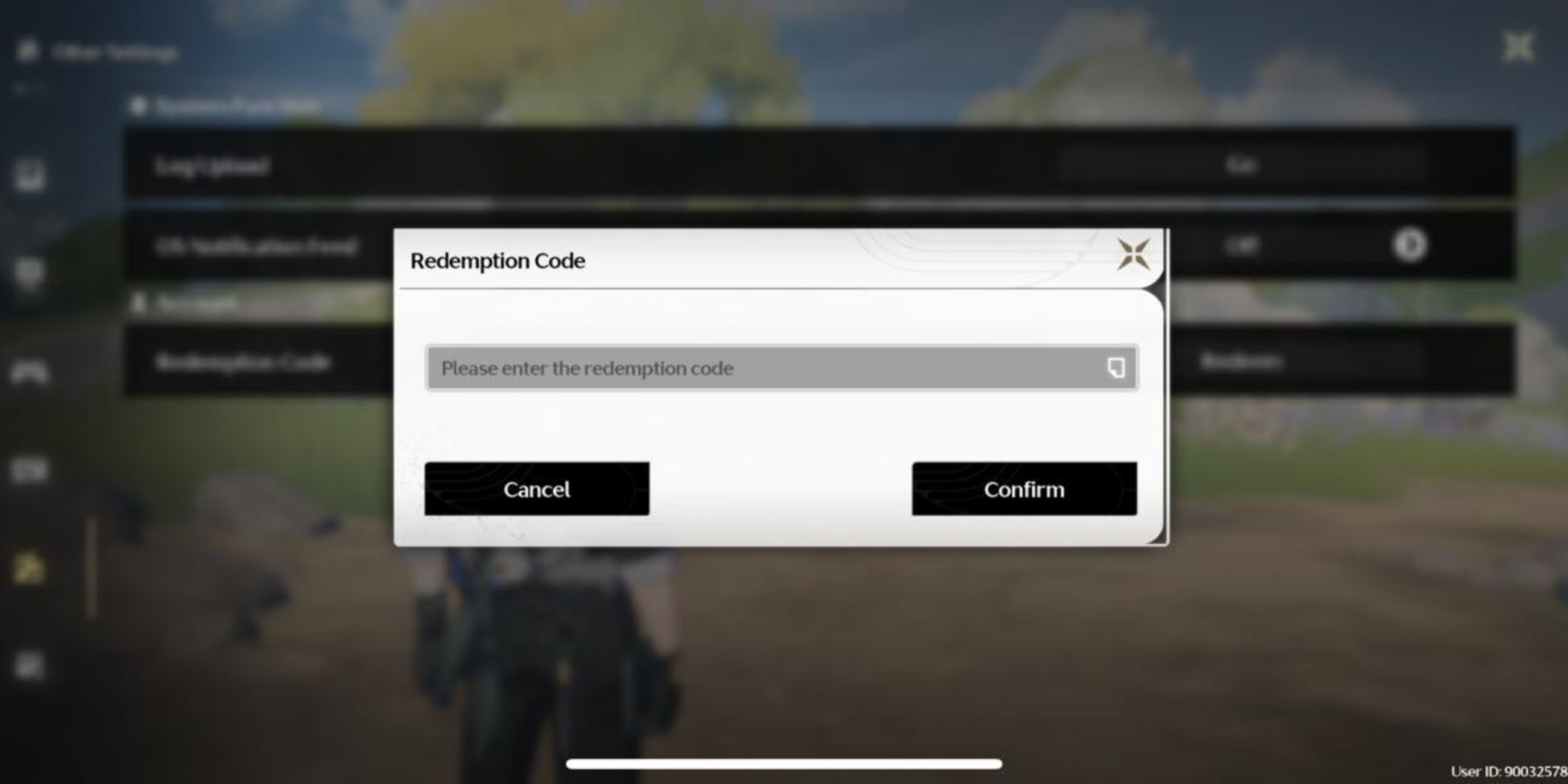 Redemption Code menu in Wuthering Waves