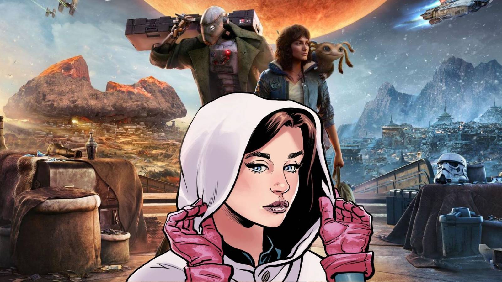 star wars outlaws key art with qi'ra from star wars comics