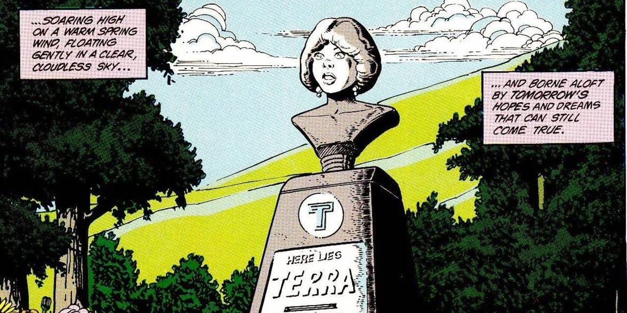 Terra's gravestone in Tales Of The Teen Titans Annual #3 - The Judas Contract