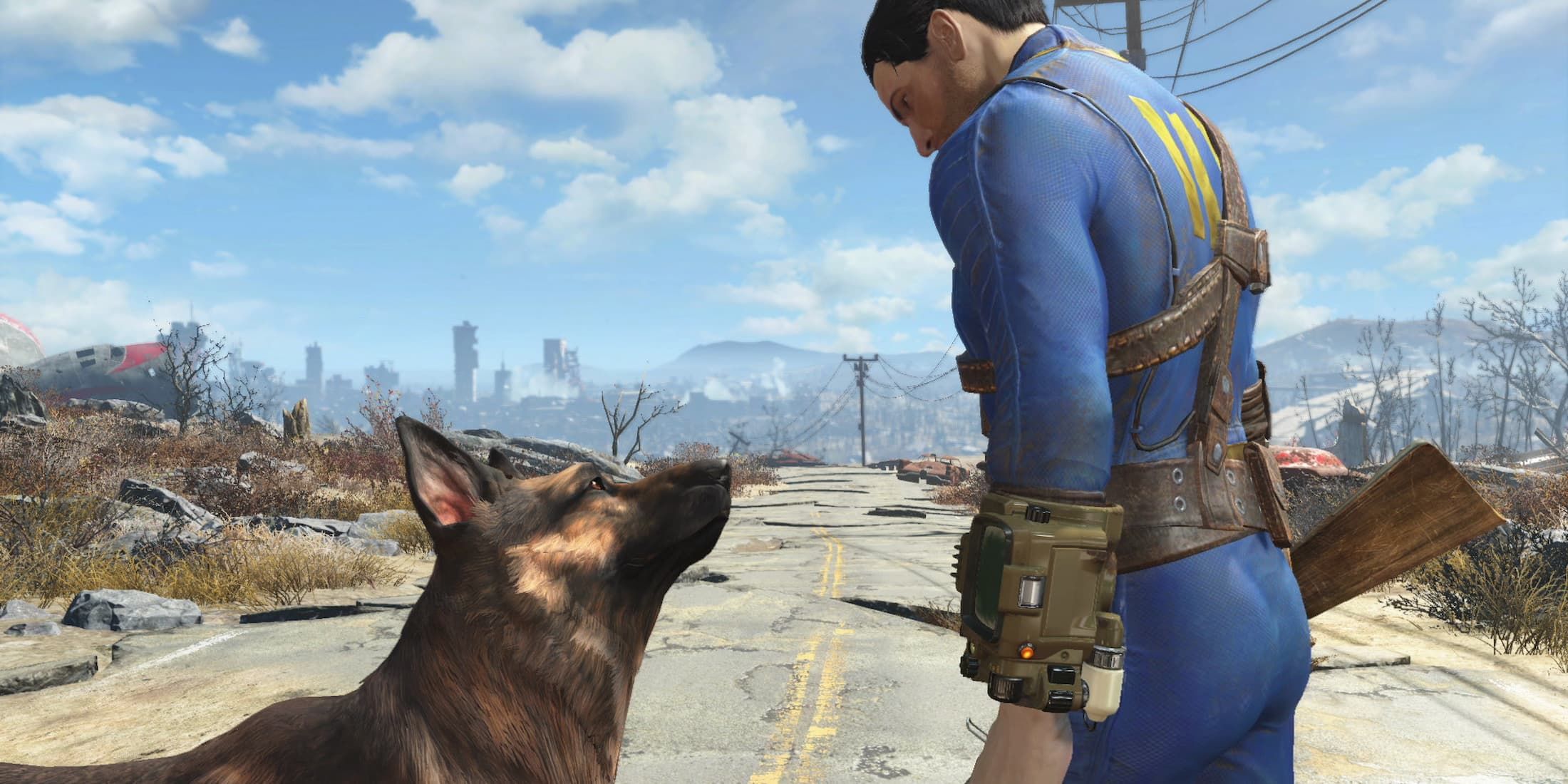 Sole Survivor with Dogmeat in Fallout 4