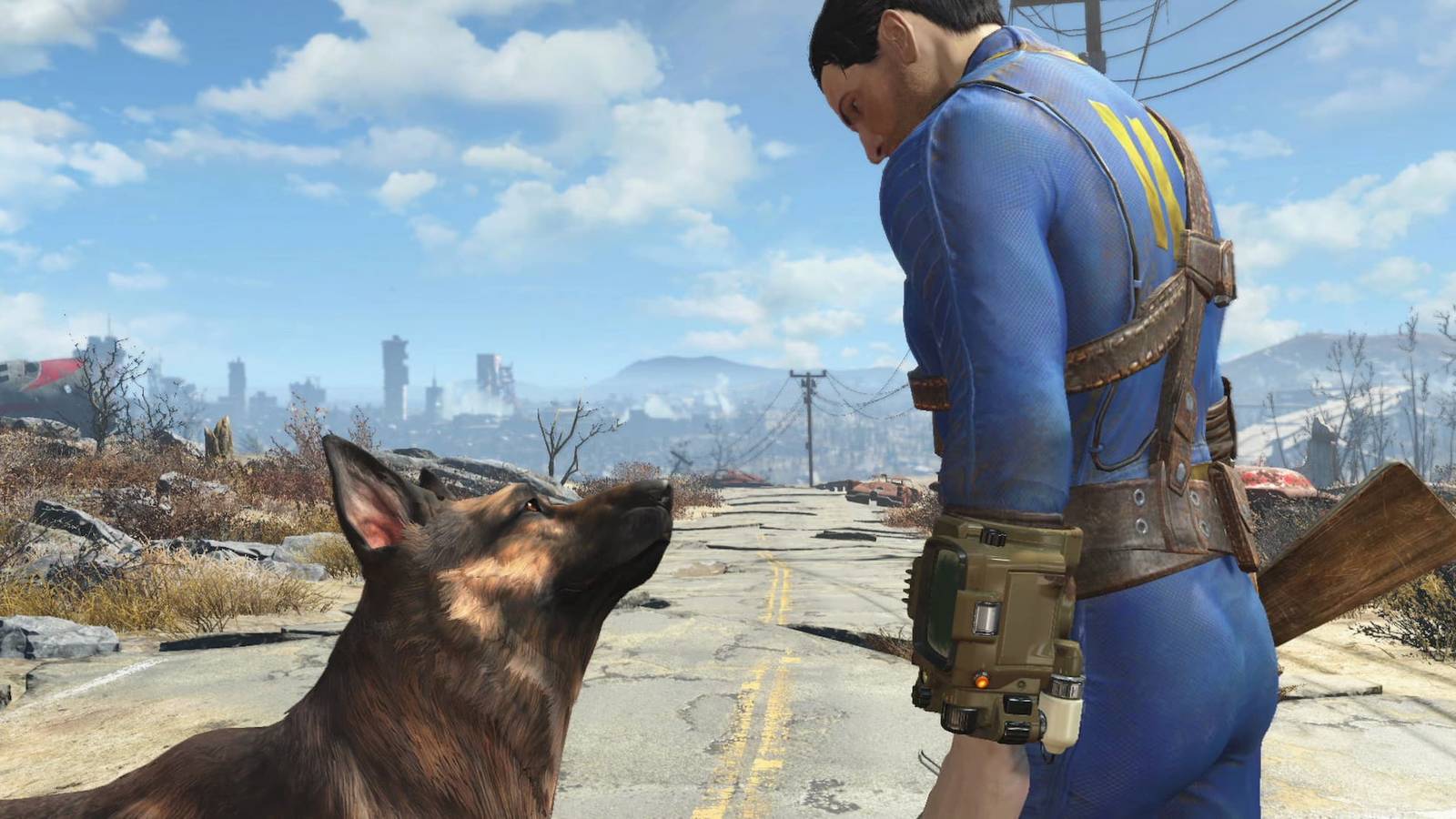 Sole Survivor with Dogmeat in Fallout 4