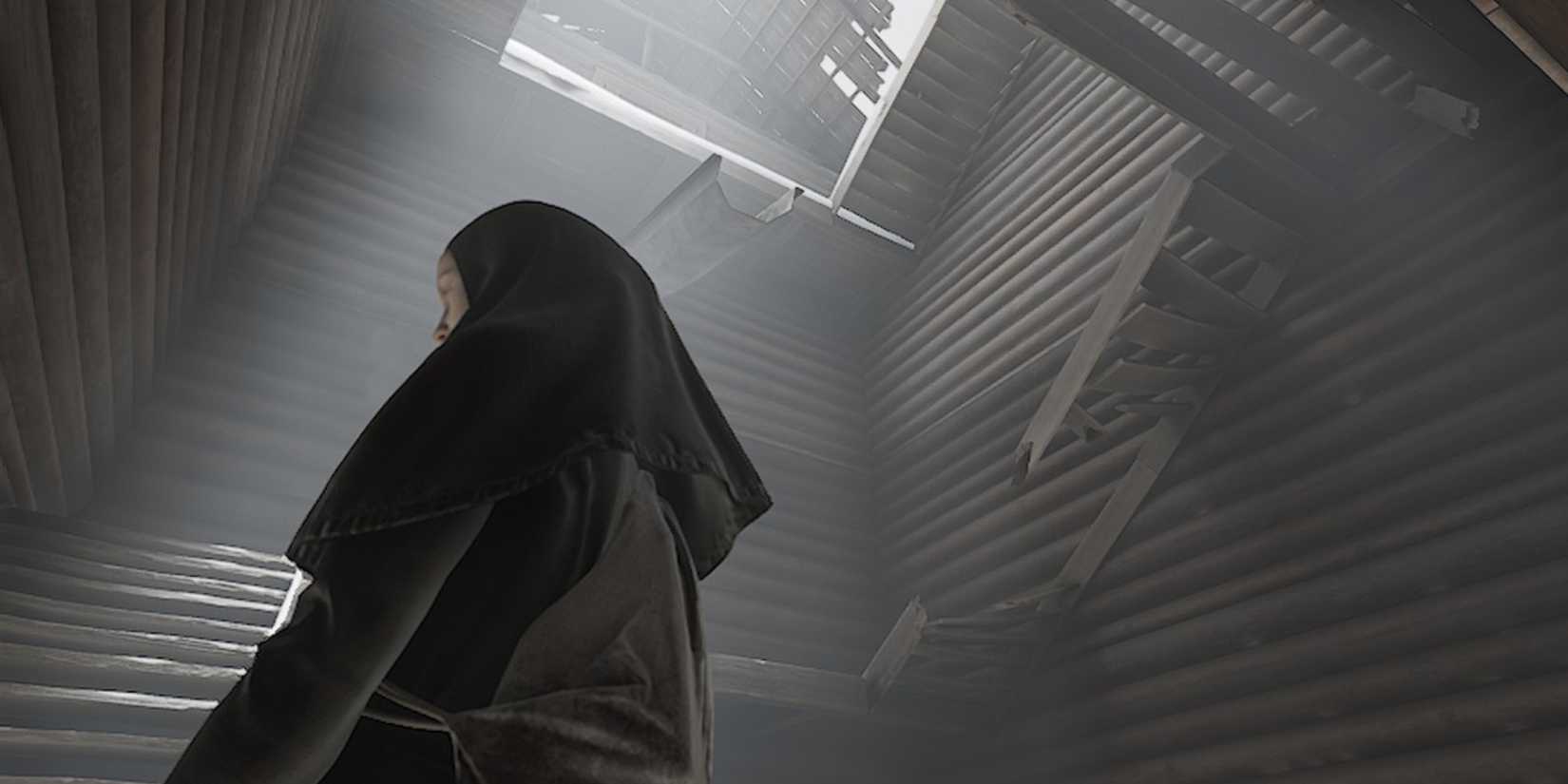 Indika climbing the stairs to the bull room