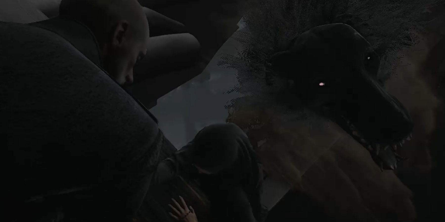 Indika escaping the giant dog