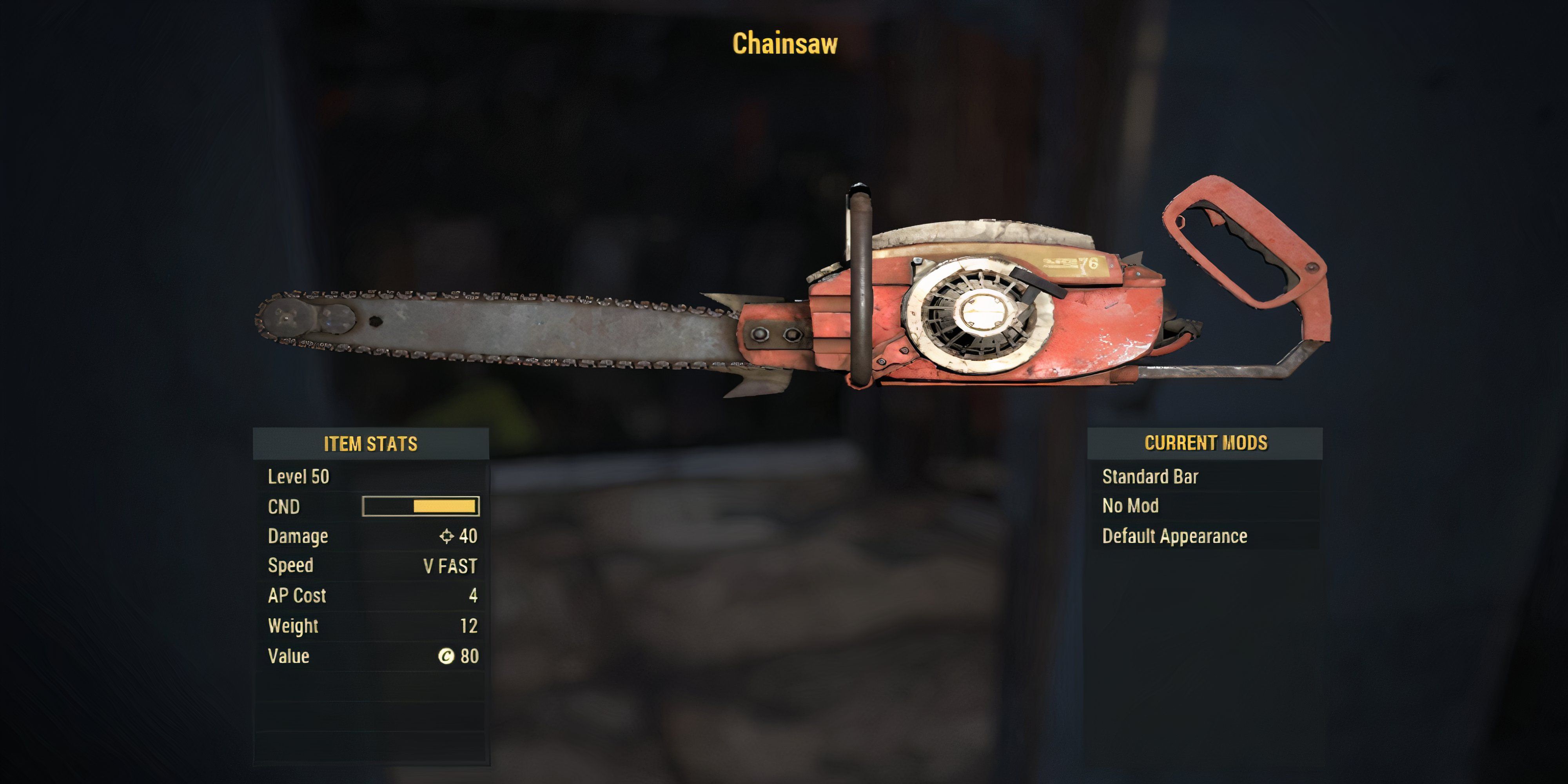 Inspecting a Chainsaw in Fallout 76