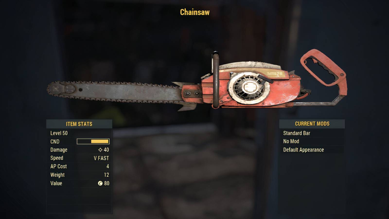 Inspecting a Chainsaw in Fallout 76