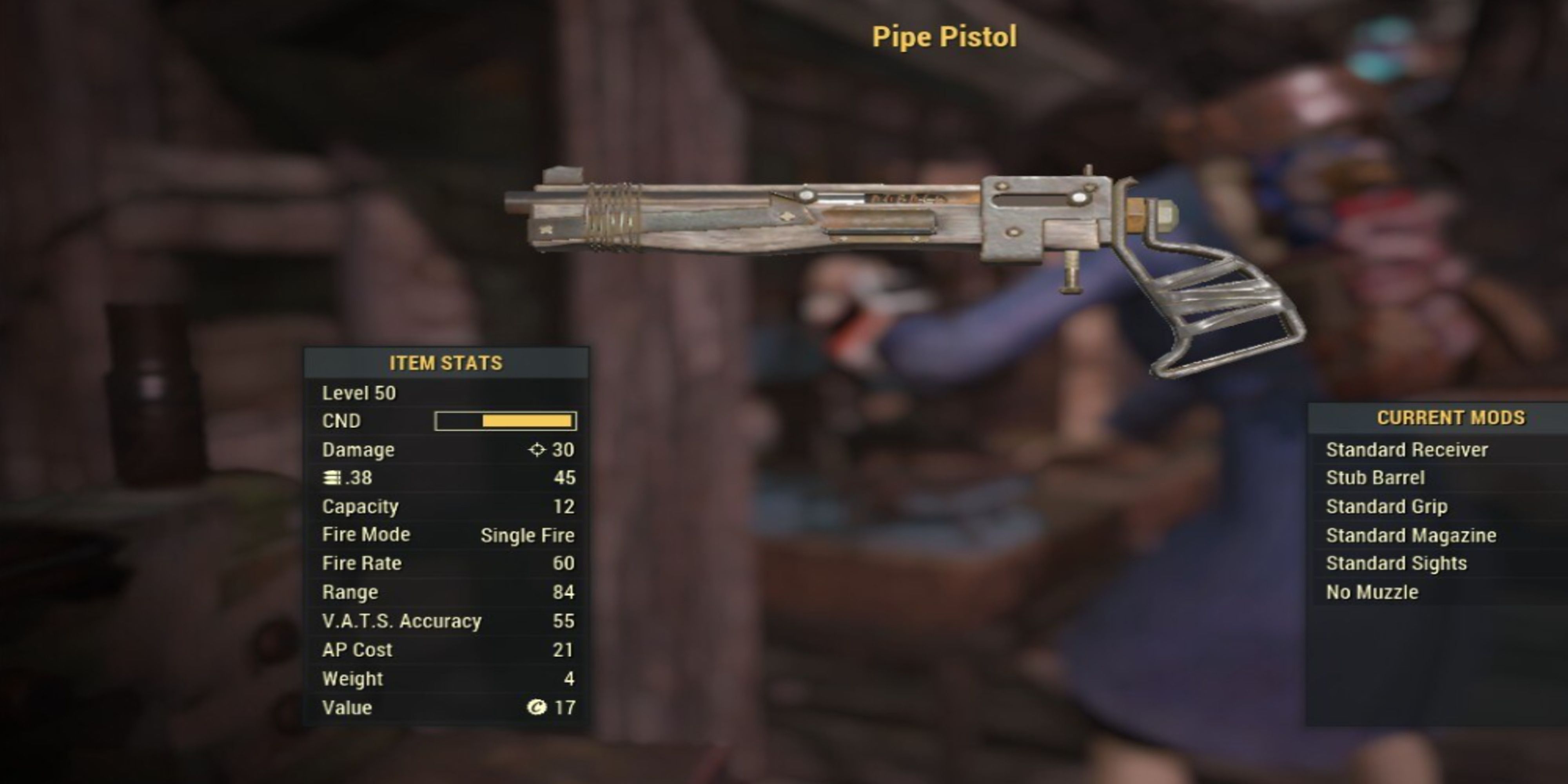 Inspecting a Pipe Pistol in Fallout 76