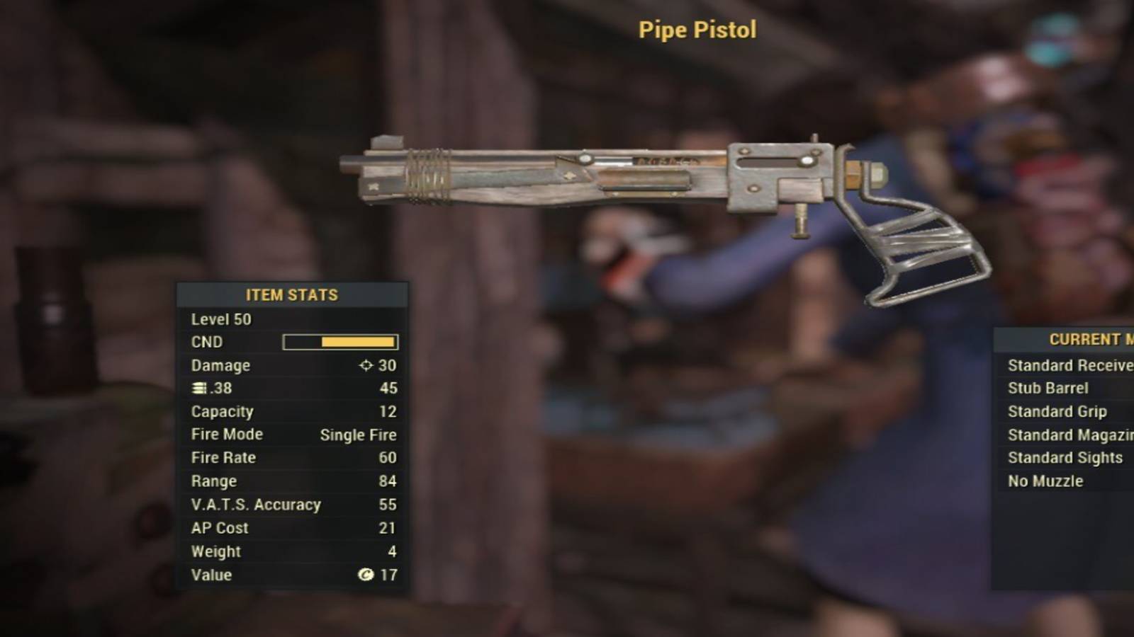 Inspecting a Pipe Pistol in Fallout 76
