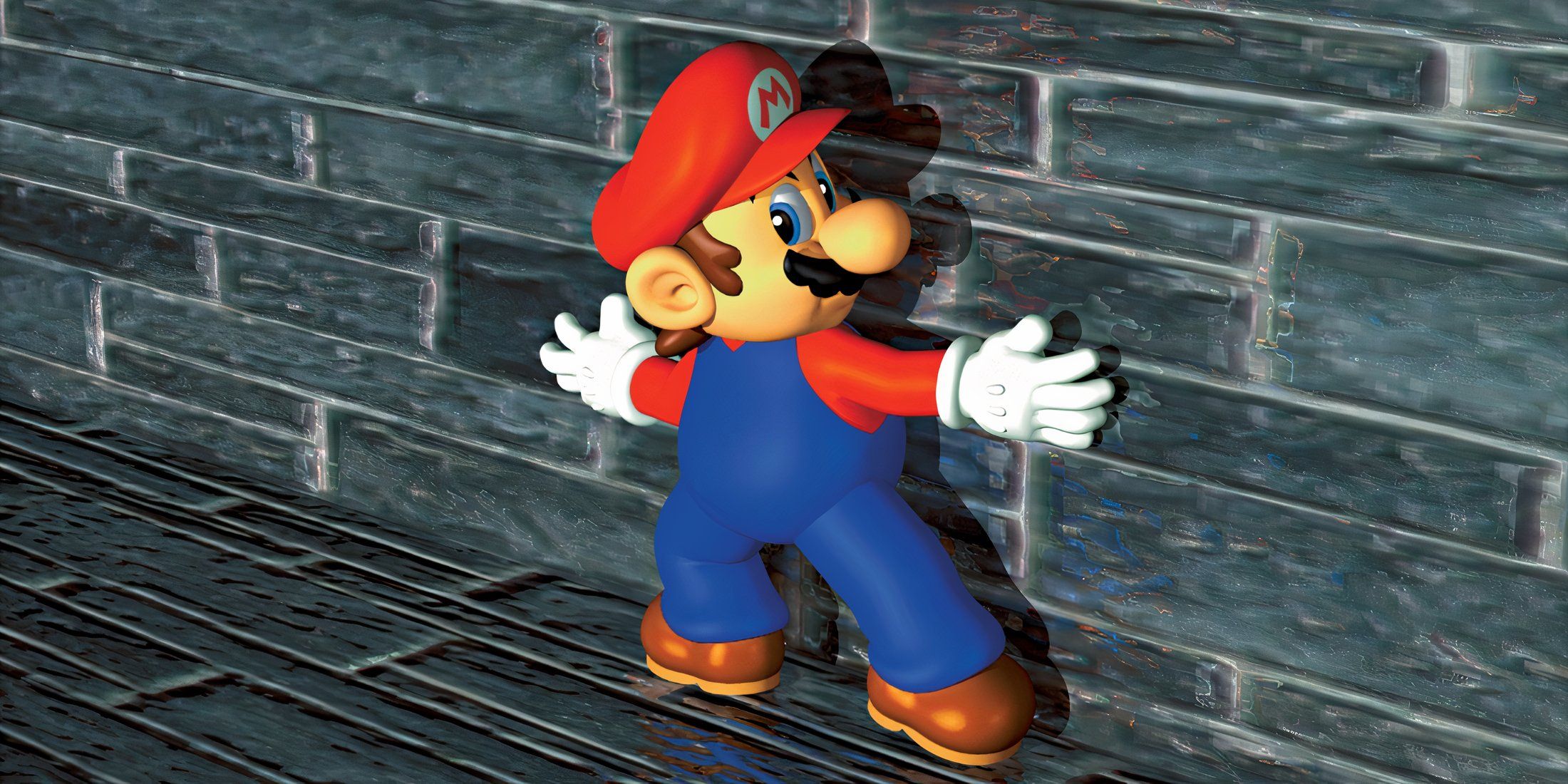 mario pushing against a wall in super mario 64.
