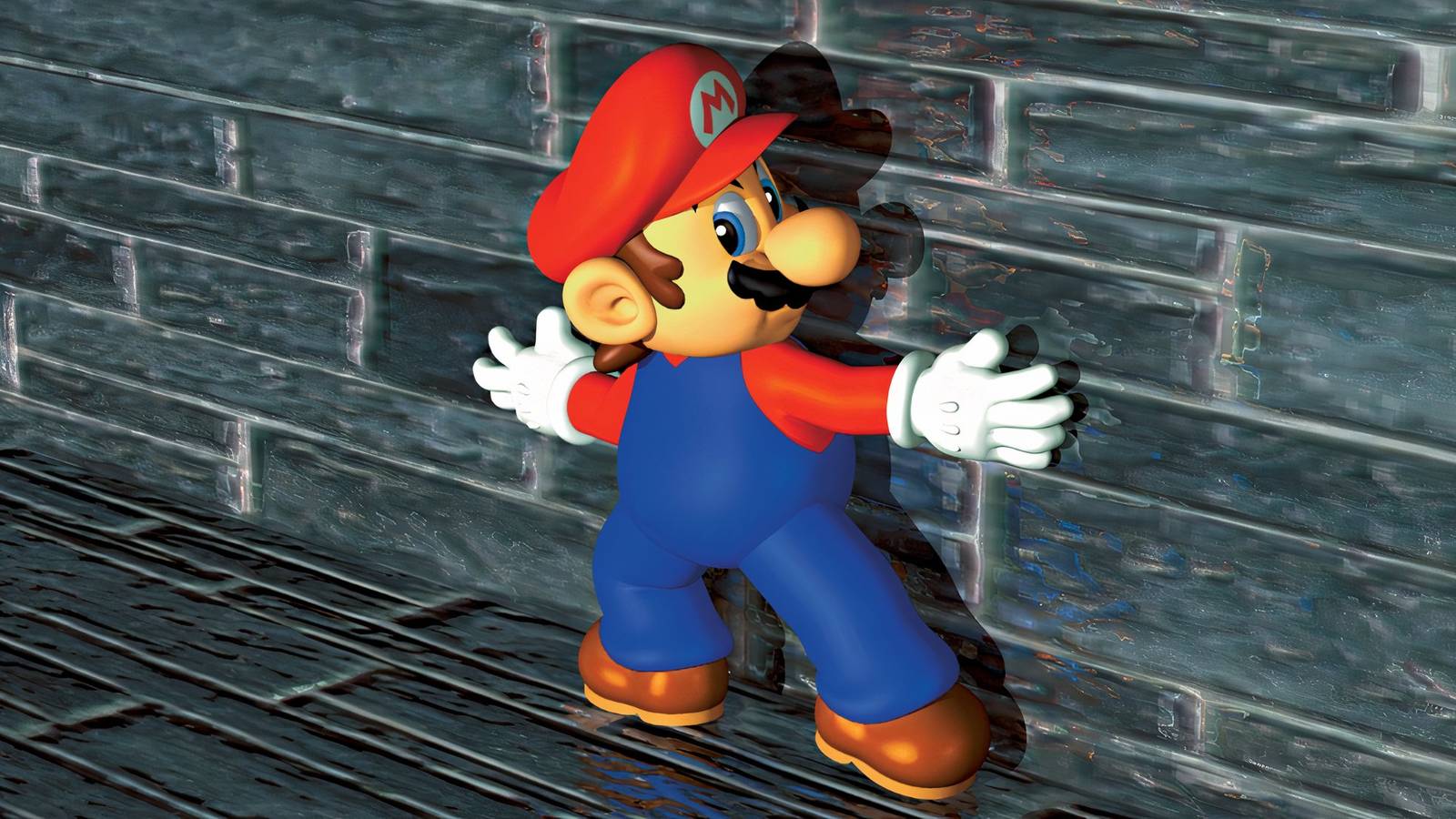 mario pushing against a wall in super mario 64.