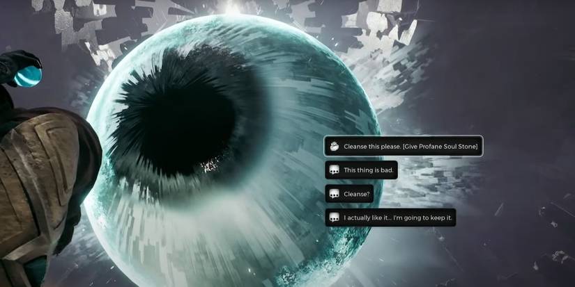 The Remnant 2 character is choosing to keep the Profane Soul Stone rather than giving it up to be cleansed.