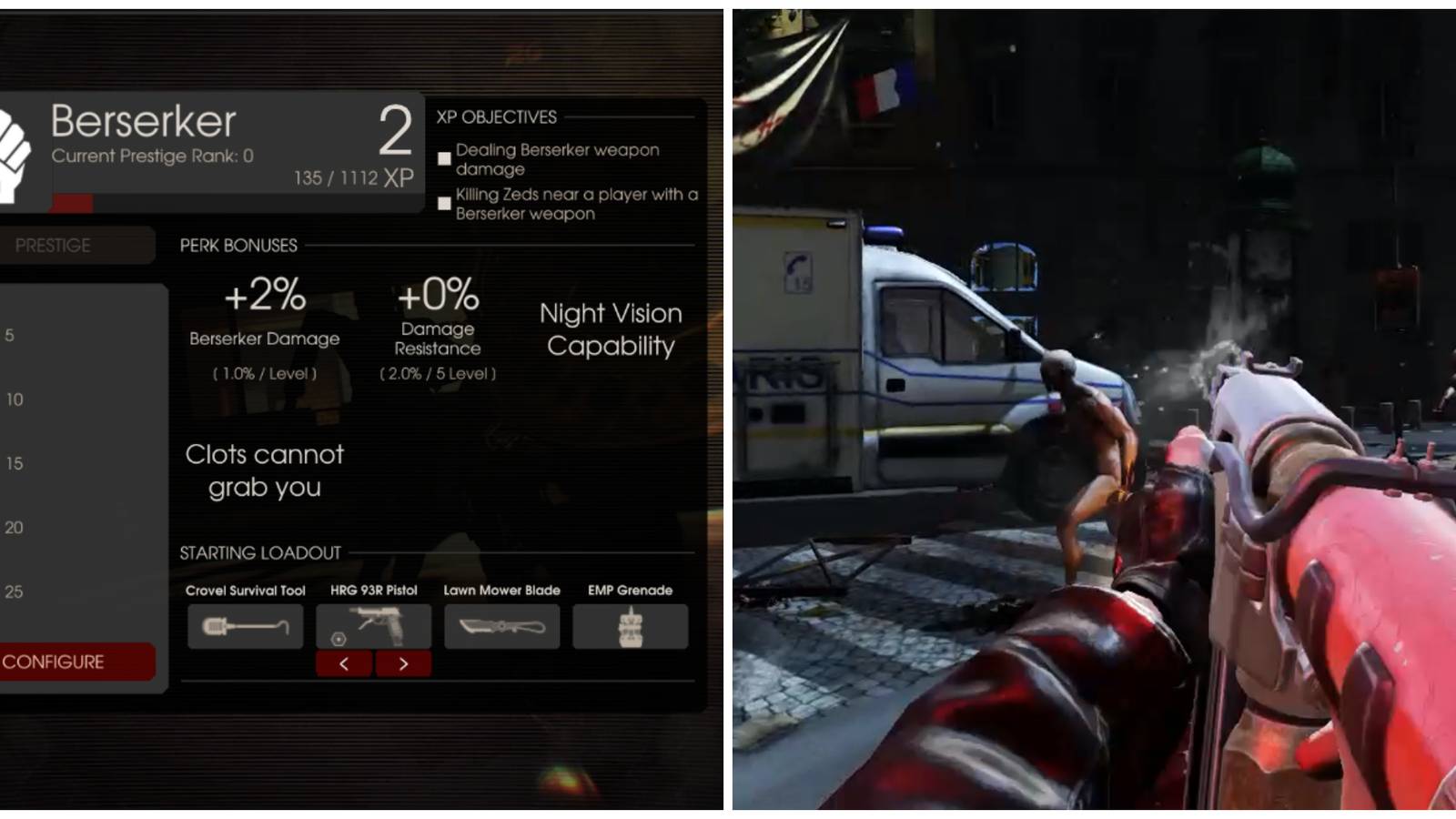 Split image of the Berserker stats and a nailgun in Killing Floor 2