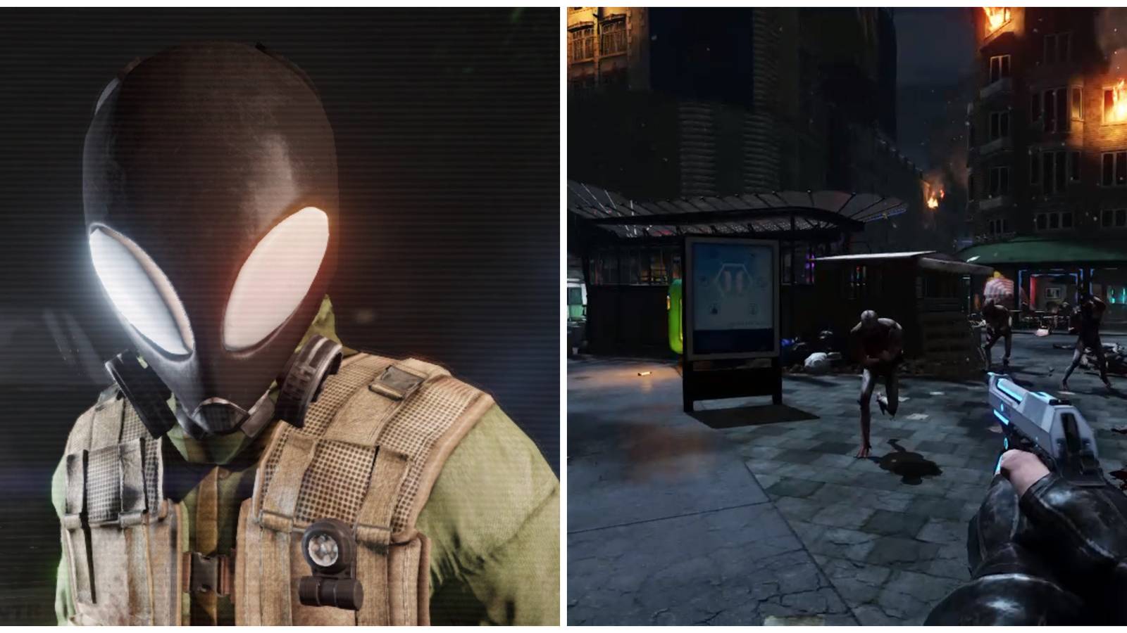 Split image of a special cosmetic mask and a match in Killing Floor 2