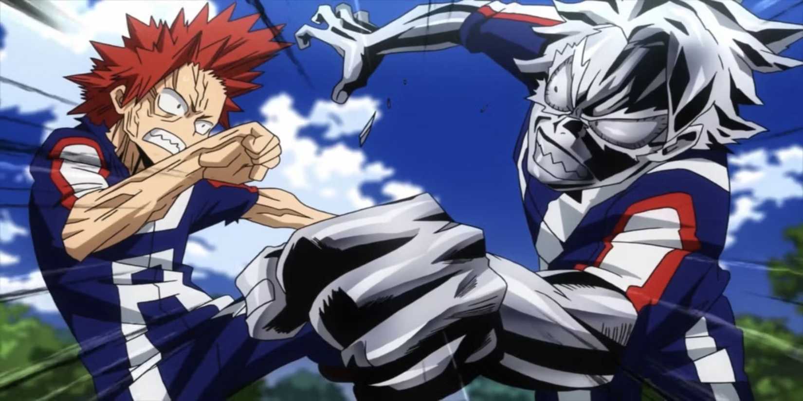 Kirishima and Tetsutetsu fight each other with their own pranks in My Hero Academia
