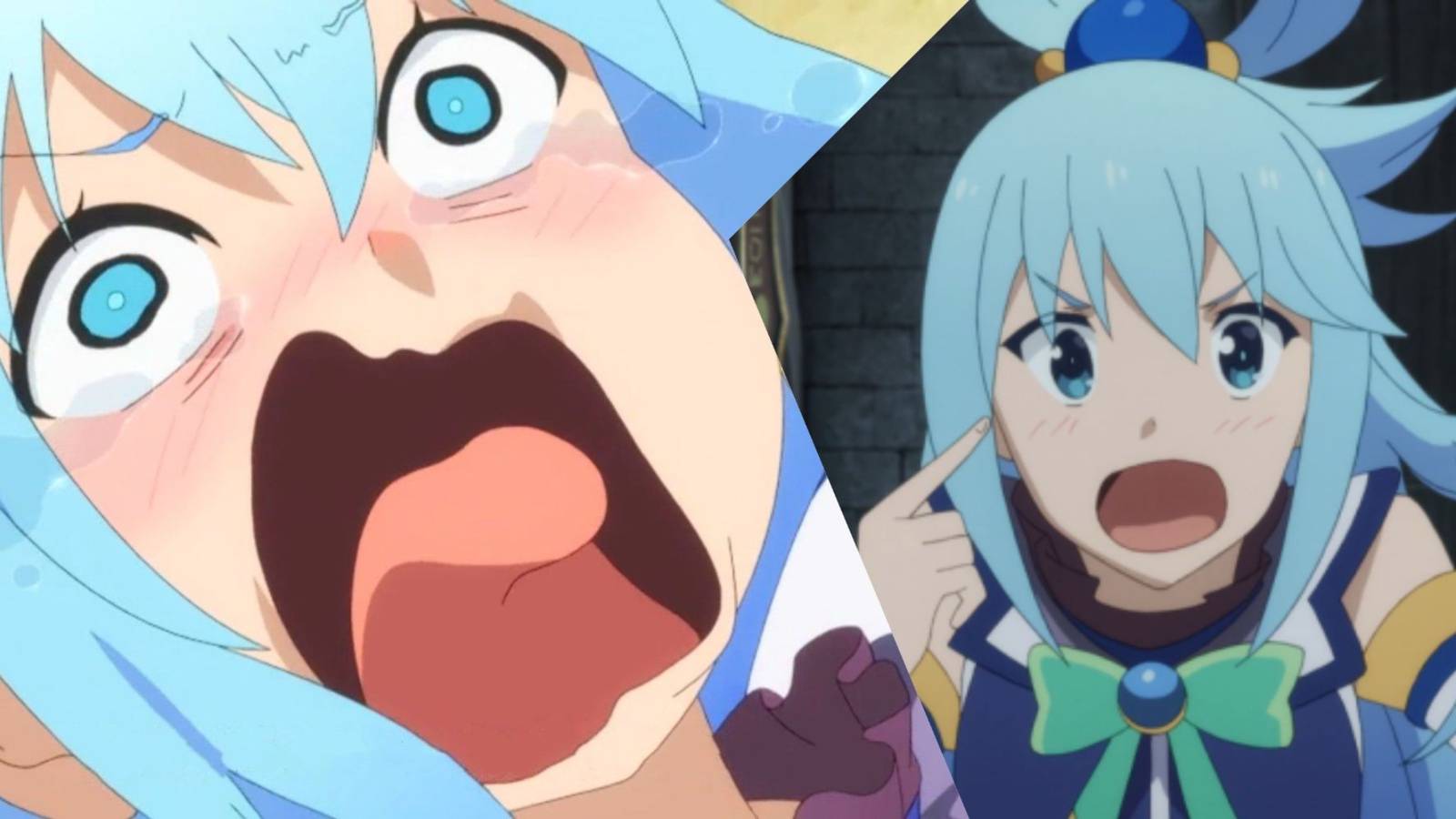 A split image of Aqua in KonoSuba