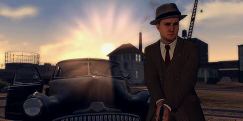 La Noire main character in front of car