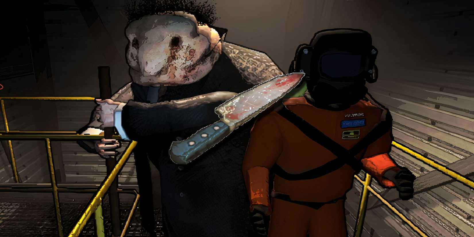 The butler entity, a player, and a Kitchen Knife weapon