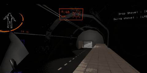 An exterior view of the modded moon called Secret Labs, a tunnel with entrances to the factory interior