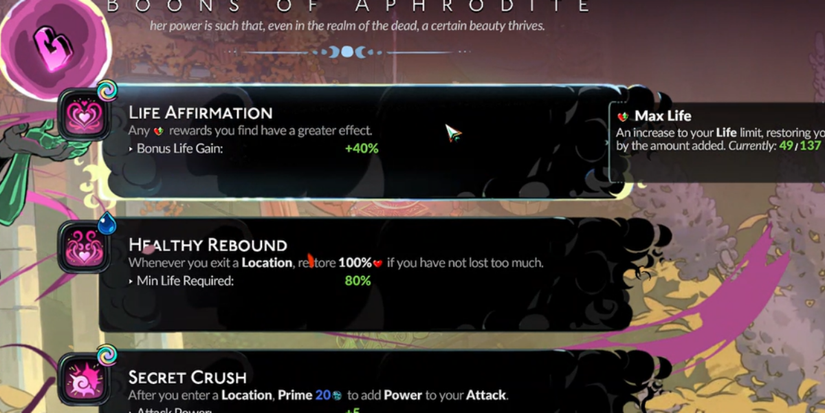 life affirmation aphrodite boon hades 2