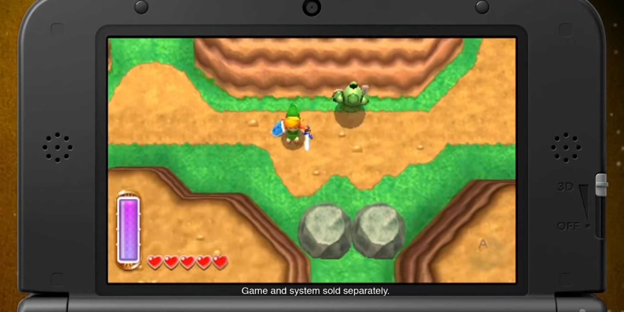 Link jumps to fight a Darknut in the reveal trailer for A Link Between Worlds.