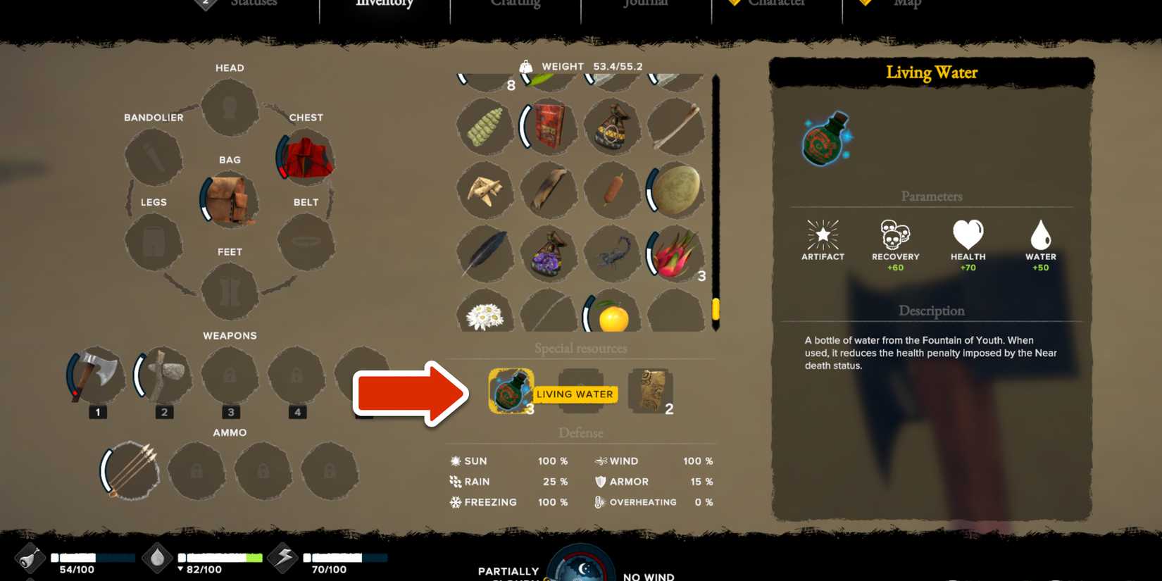 living water in survival fountain of youth