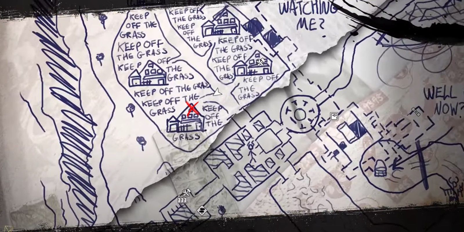 The Dead Island 2 character is showing where the location of the Forget Me Not key is in the Haus DLC.