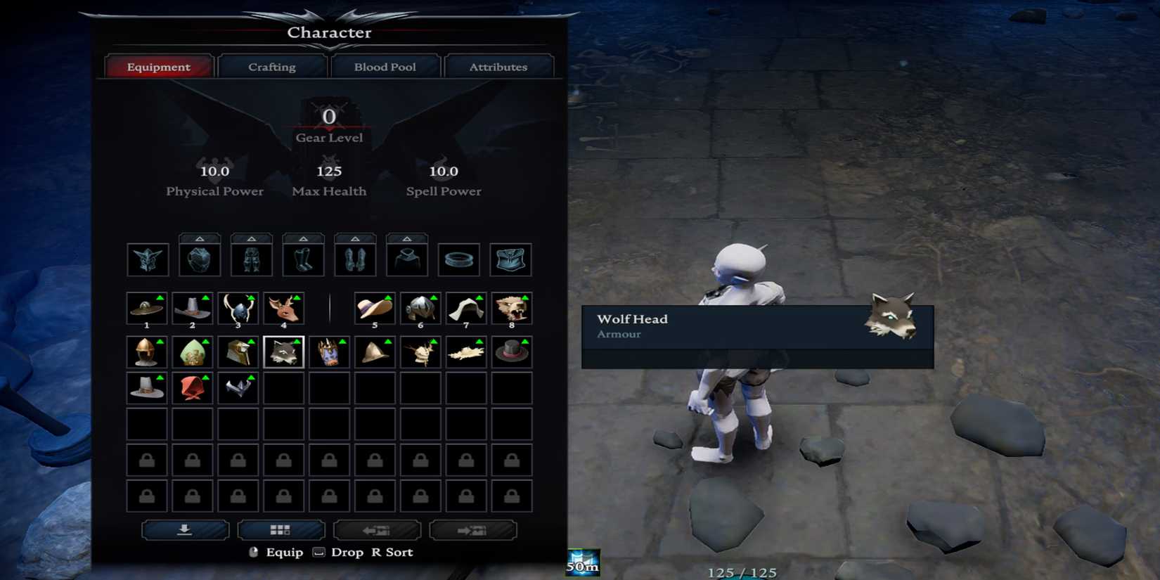 Looking at the Wolf Head hat in the inventory V Rising