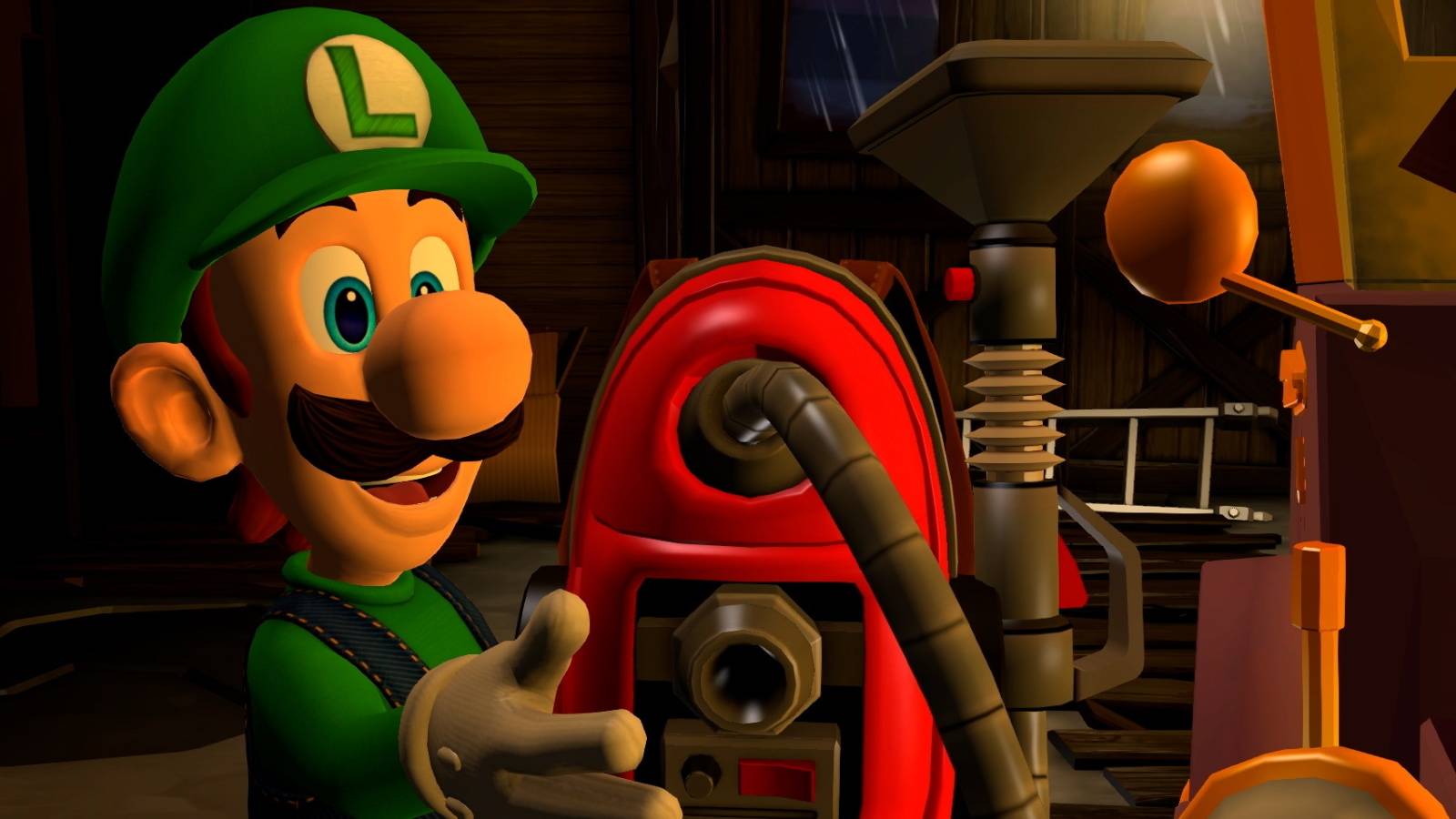 A screenshot from Luigi's Mansion 2 HD showing Luigi receiving the Poltergust 5000