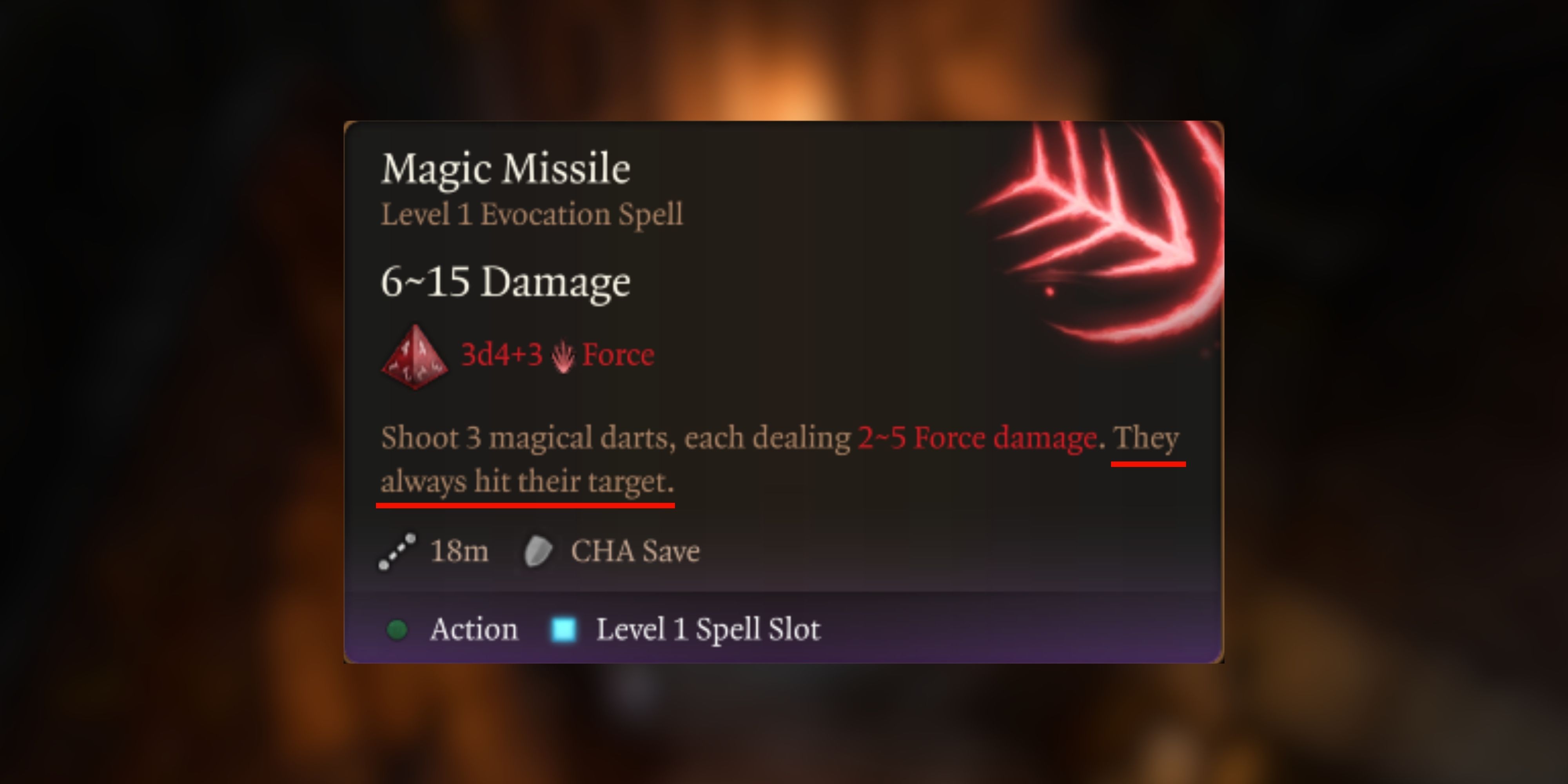 magic missile spell tooltip in bg3