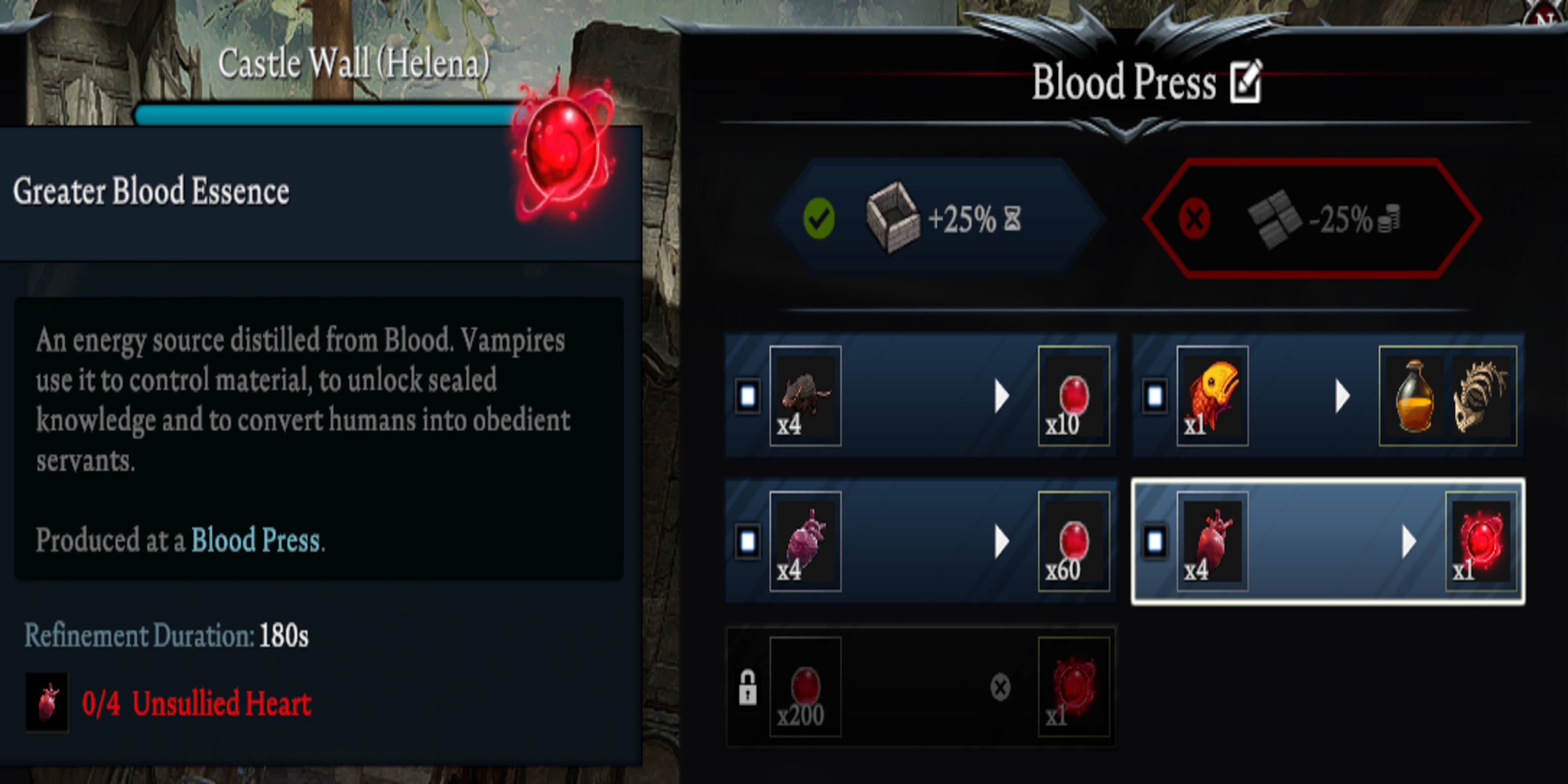 Making Greater Blood Essence using the Blood Press in V Rising