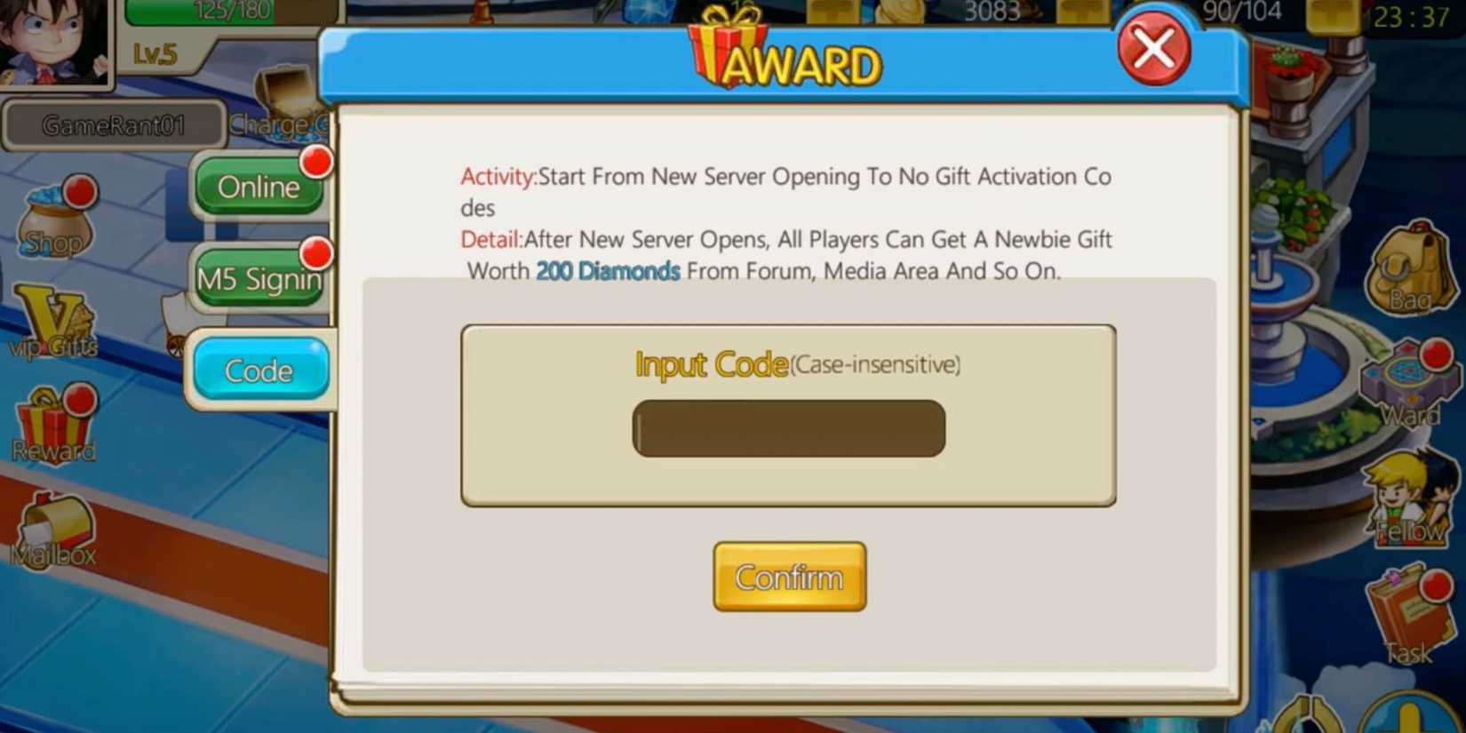 Manga Clash the codes tab