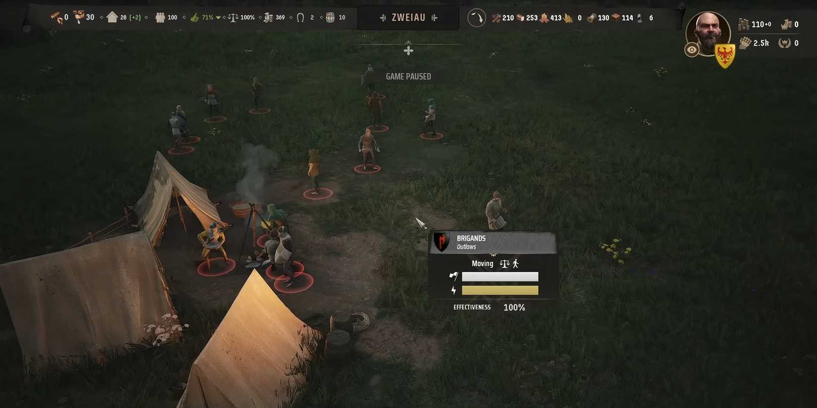 Showcasing a bandit camp in Manor Lords