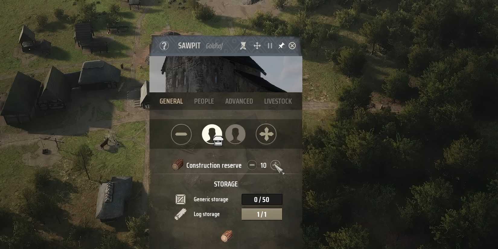 Showcasing how to set construction reserves in Manor Lords