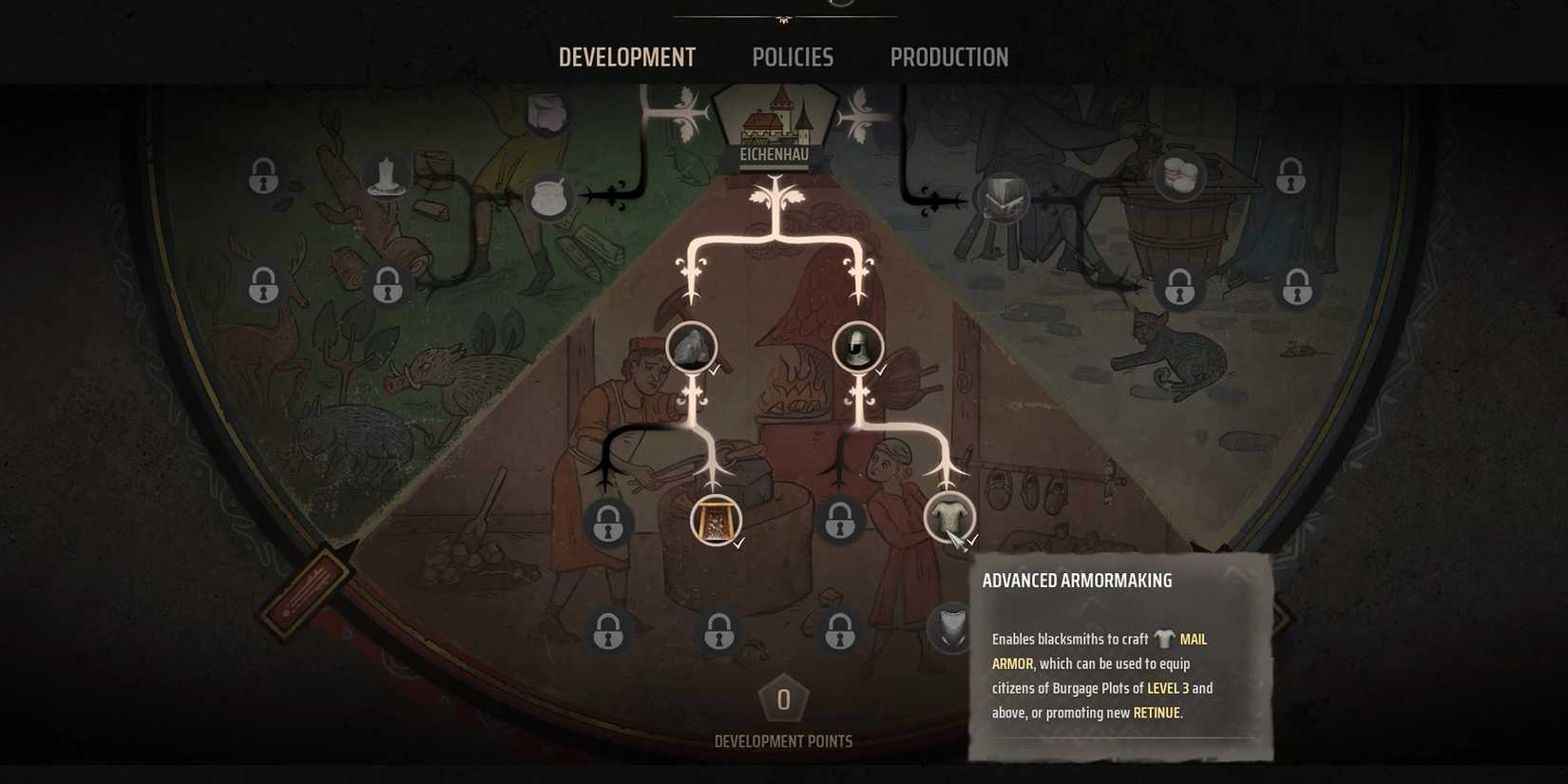 Development Points tree in Manor Lords