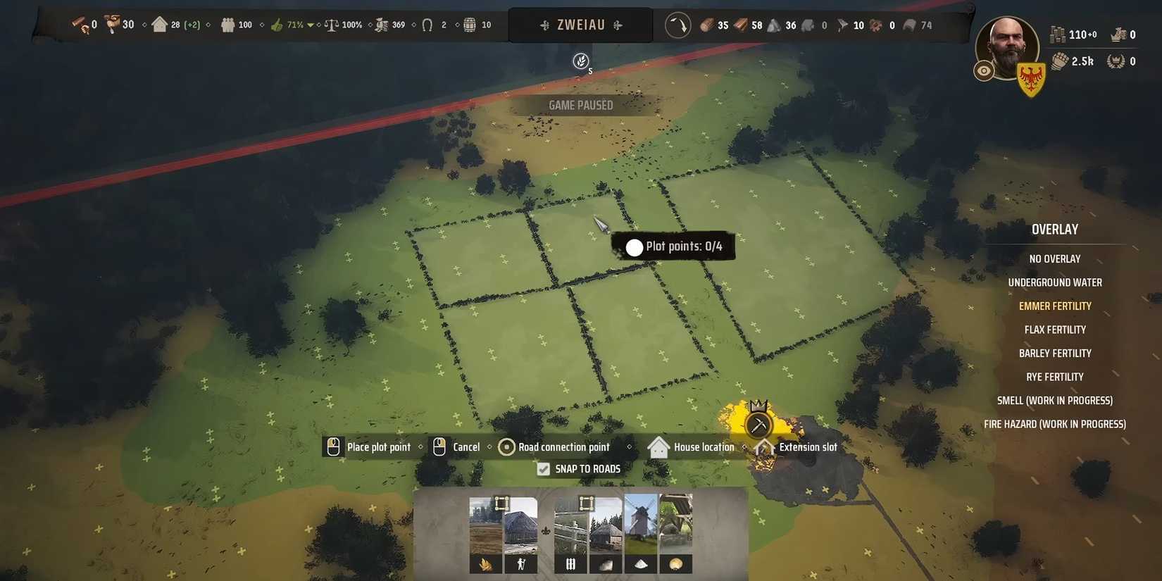 Showcasing difference between farm plot sizes in Manor Lords