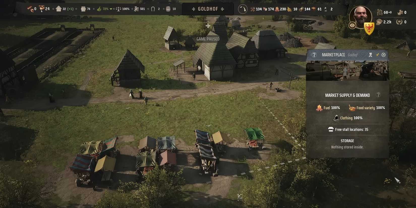 Showcasing marketplace near a granary in Manor Lords