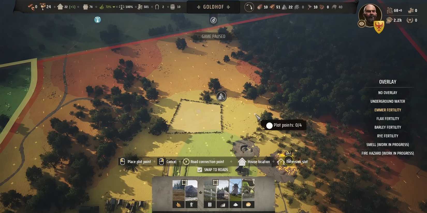 Showcasing farm plot placement in Manor Lords