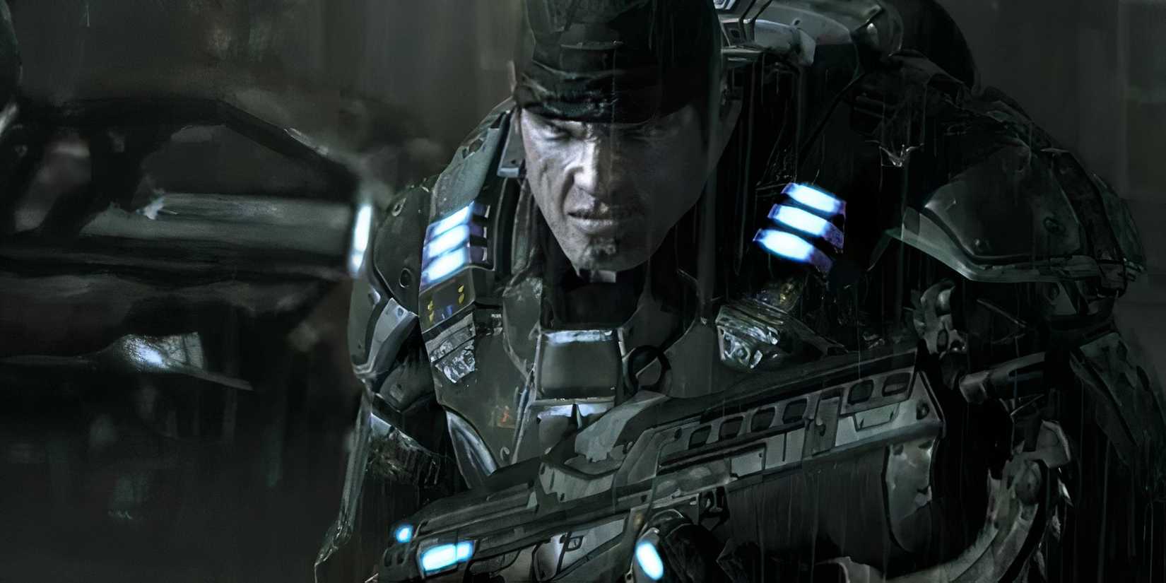 Marcus Fennix with a gun in Gears of War Mad World trailer