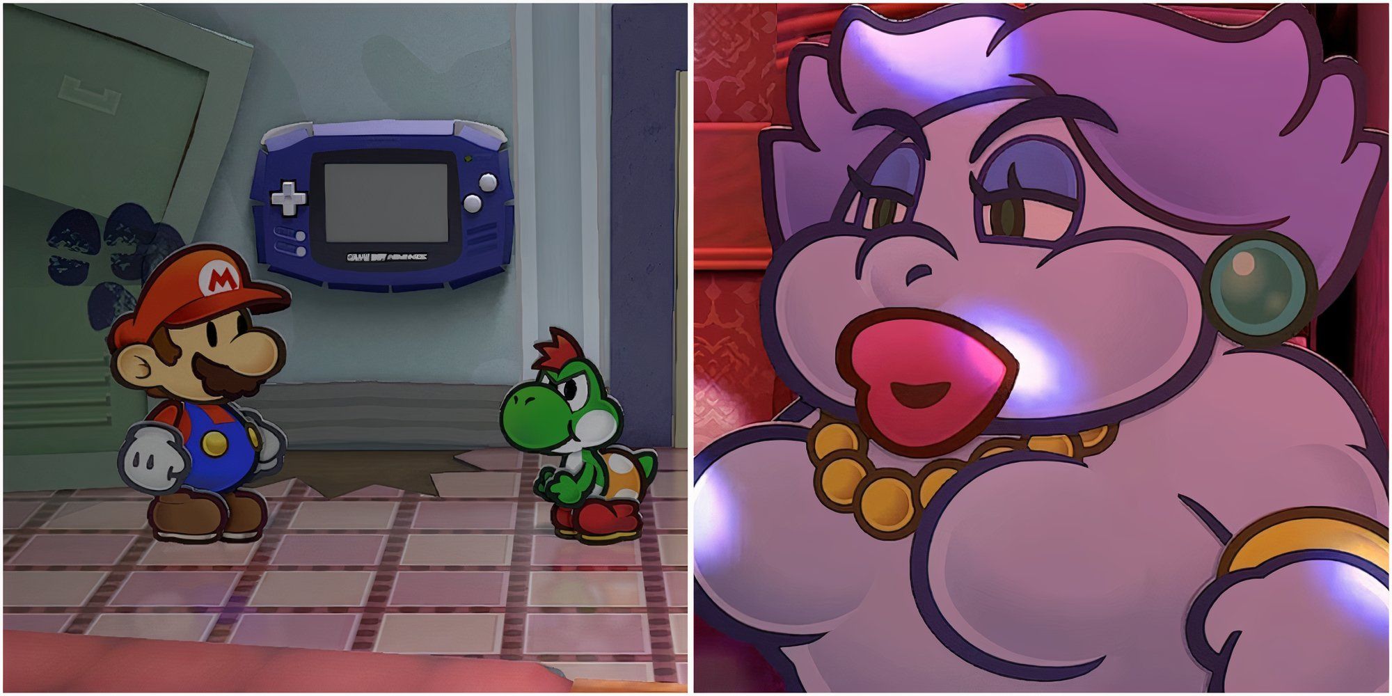 Mario talking to Yoshi and Flurrie in Paper Mario The Thousand-Year Door