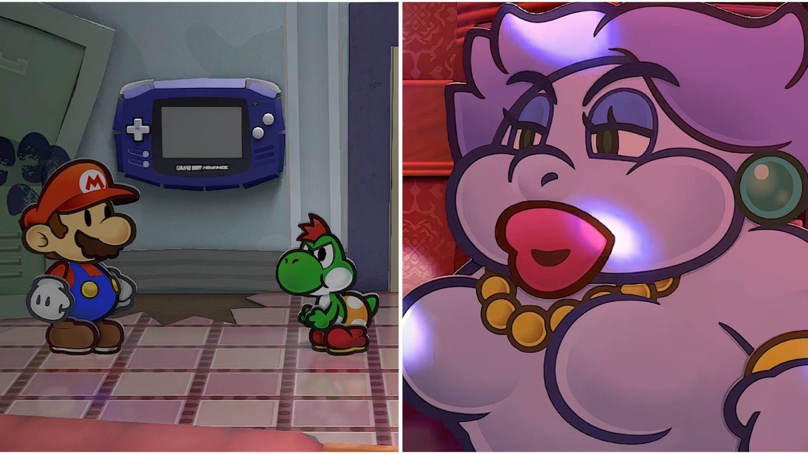Mario talking to Yoshi and Flurrie in Paper Mario The Thousand-Year Door