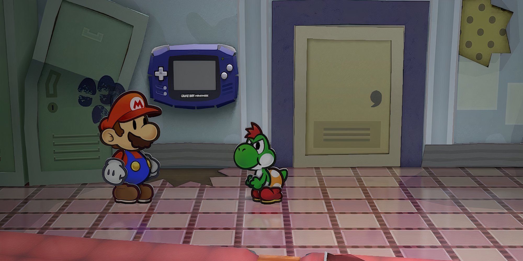 Mario talking to Yoshi in Paper Mario The Thousand-Year Door