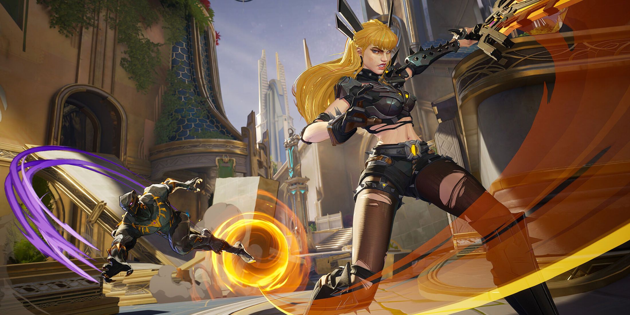 A screenshot of Magik and Black Panther in Marvel Rivals.